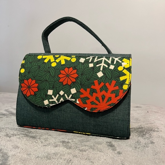 Denim-Ankara bag/purse (mini duffel) - Picture 2 of 4